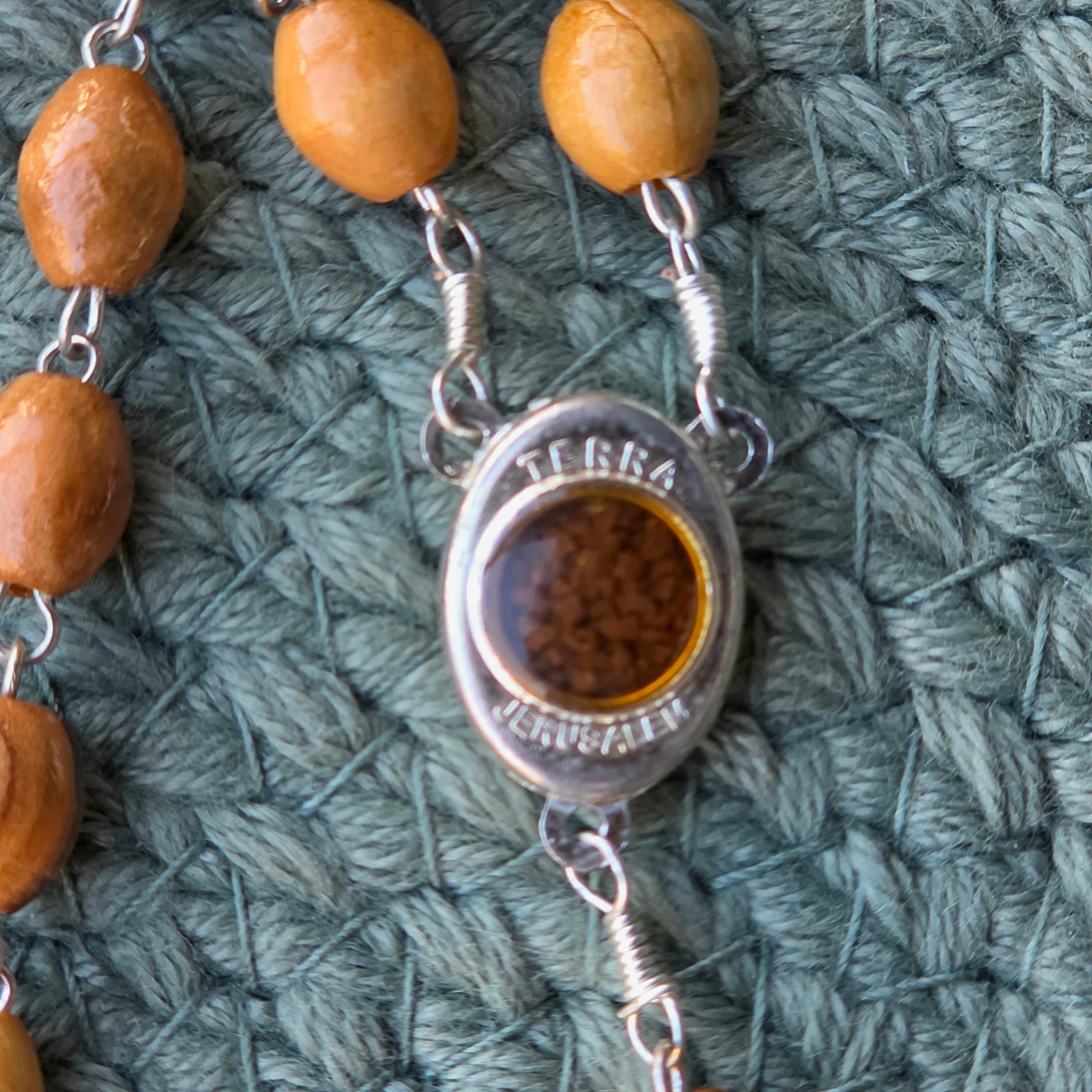 Olive Wood Rosary with Holy Land Jerusalem Soil