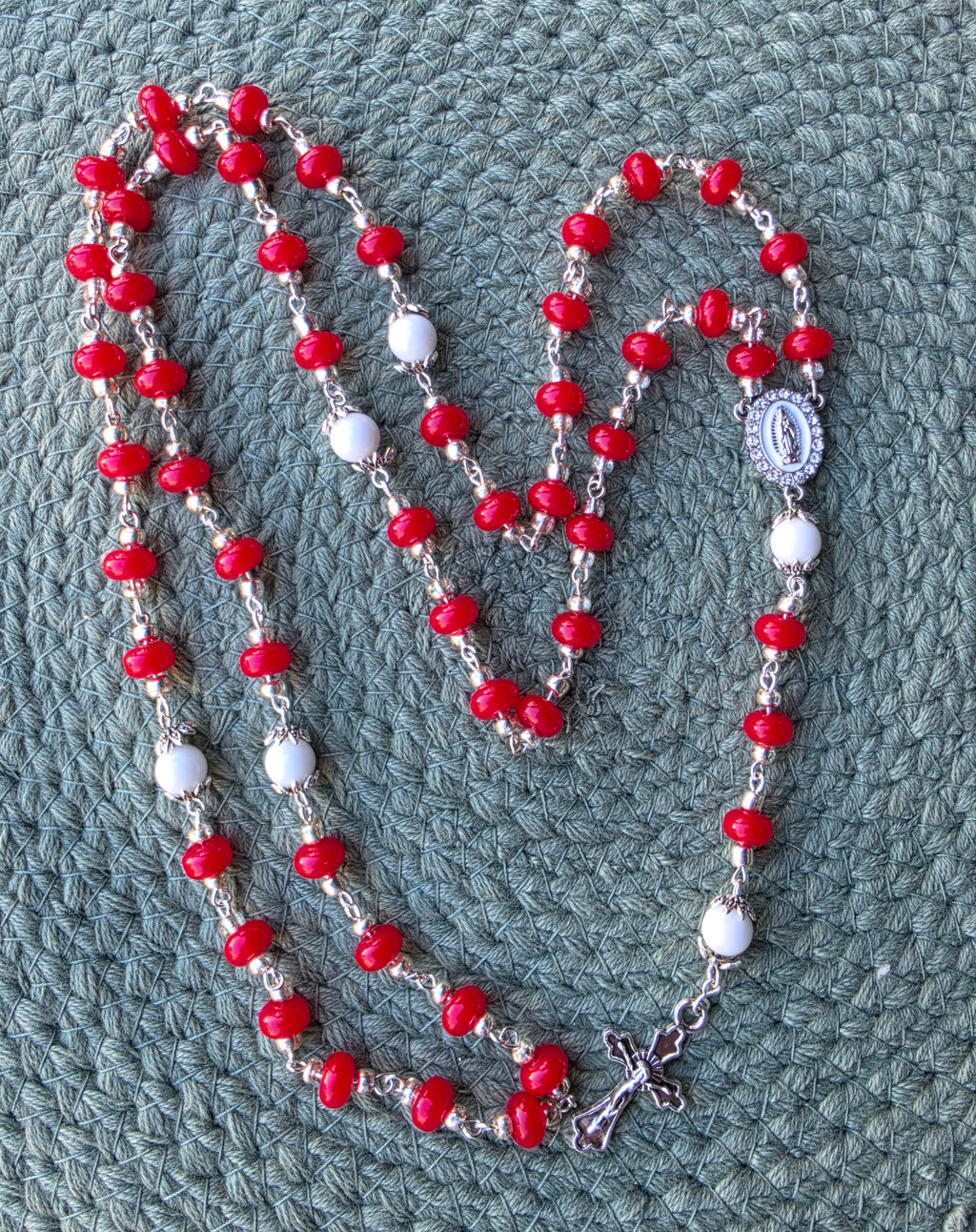 Red & White Beaded Rosary ~ Love and Purity