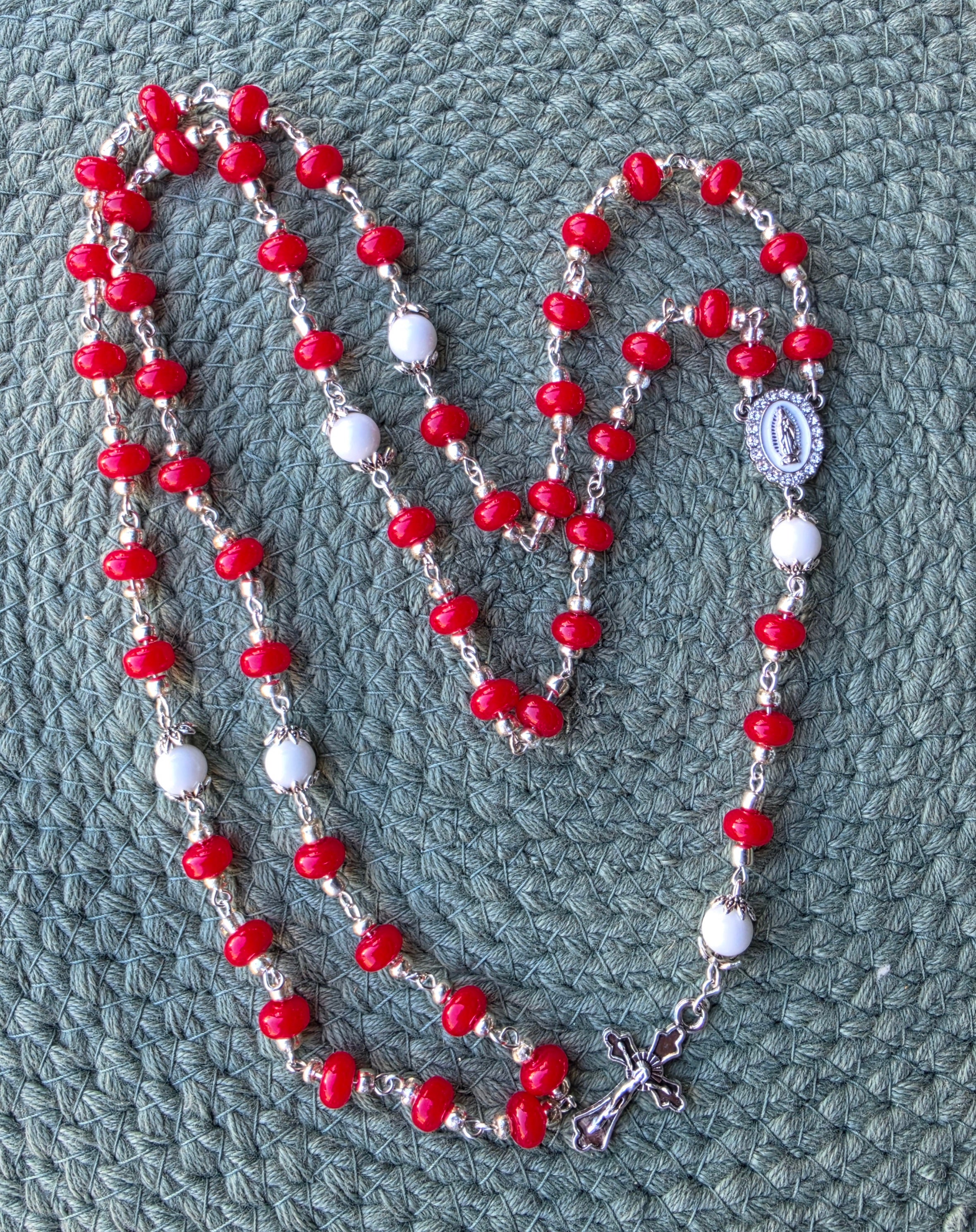 Red & White Beaded Rosary ~ Love and Purity