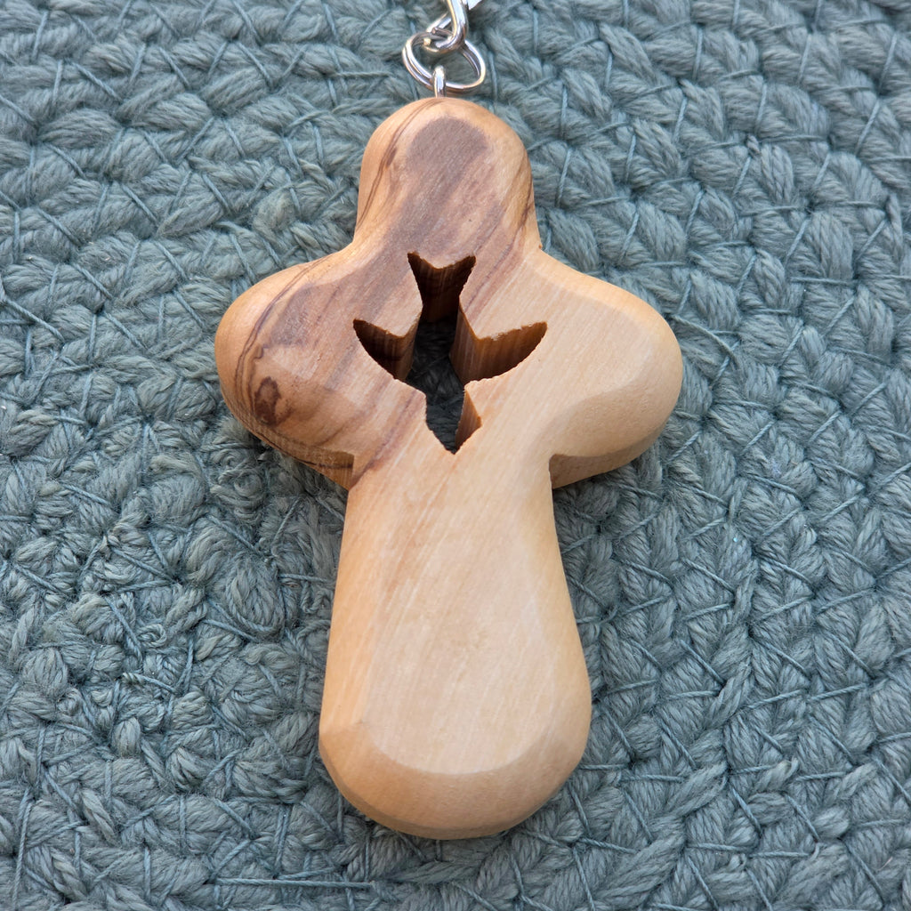 Olive Wood Comfort Holding Cross - Holy Spirit
