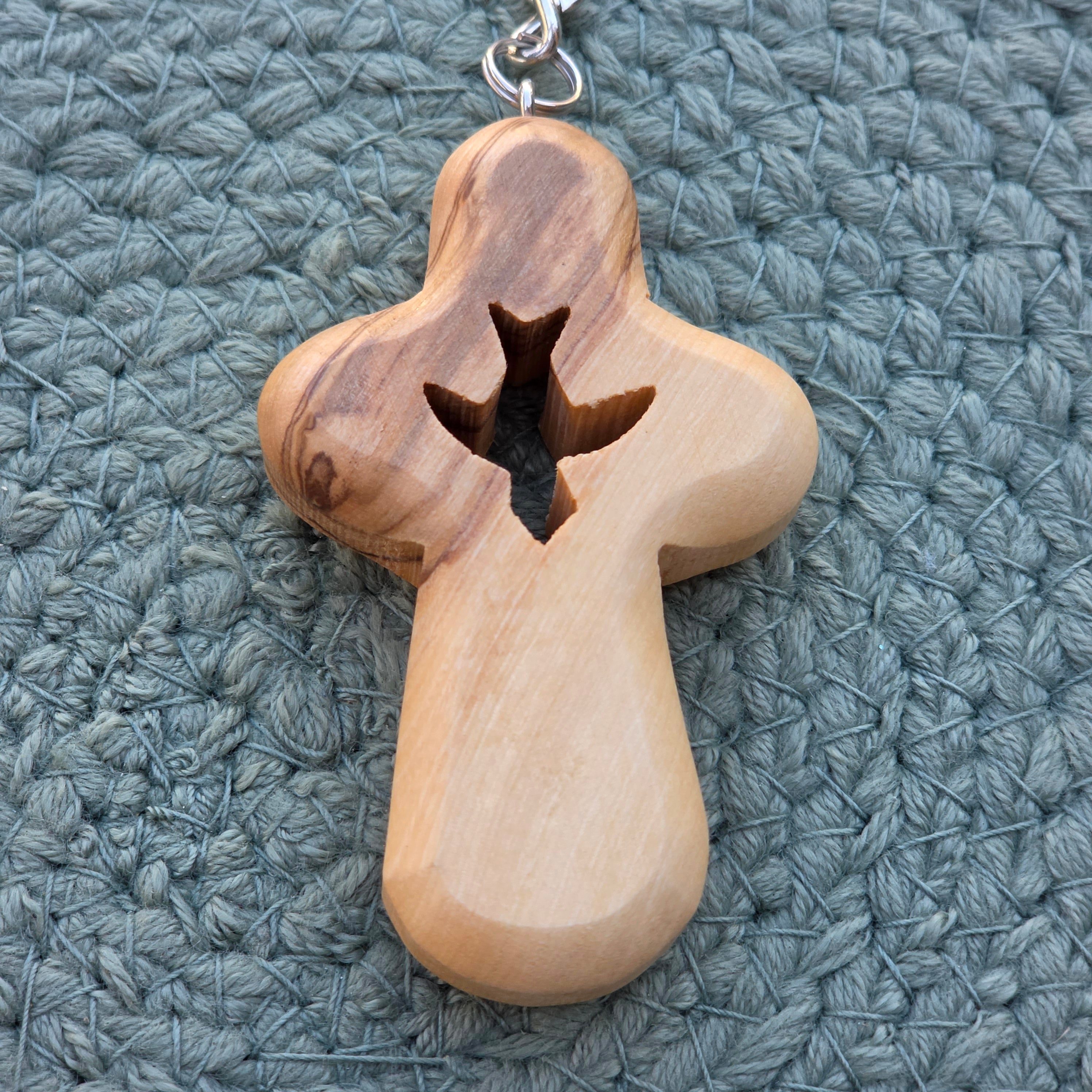 Olive Wood Comfort Holding Cross - Holy Spirit