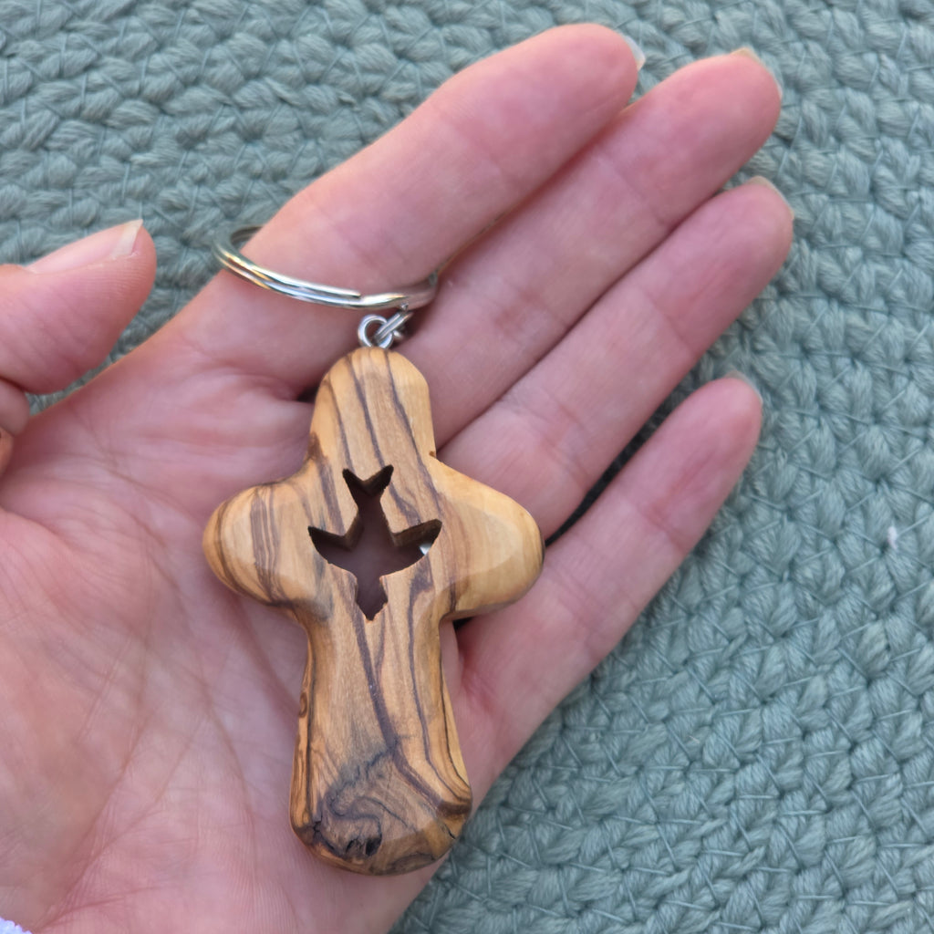 Olive Wood Comfort Holding Cross - Holy Spirit
